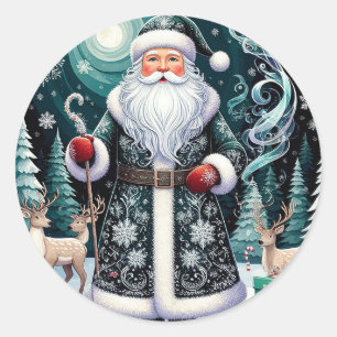 Traditionelle Weihnachtsszene mit Santa - Weihnach Runder Aufkleber