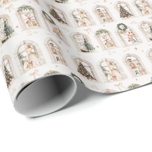 Traditionelle Weihnachtsvorbereitungen Mausfamilie Geschenkpapier