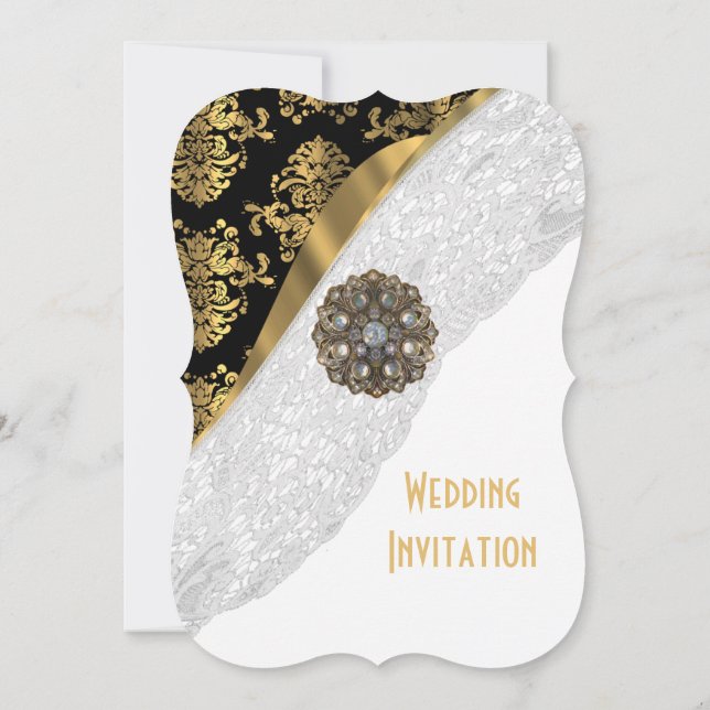Traditionelle weiße Hochzeit in Schwarz und Gold Einladung (Rückseite)