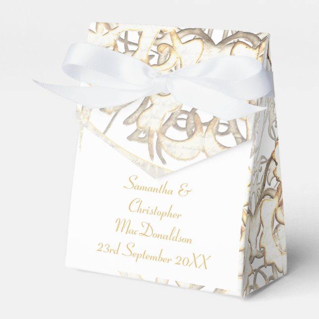 Traditionelle weiße Spitzen alte Damastehe Geschenkschachtel (Vorderseite)
