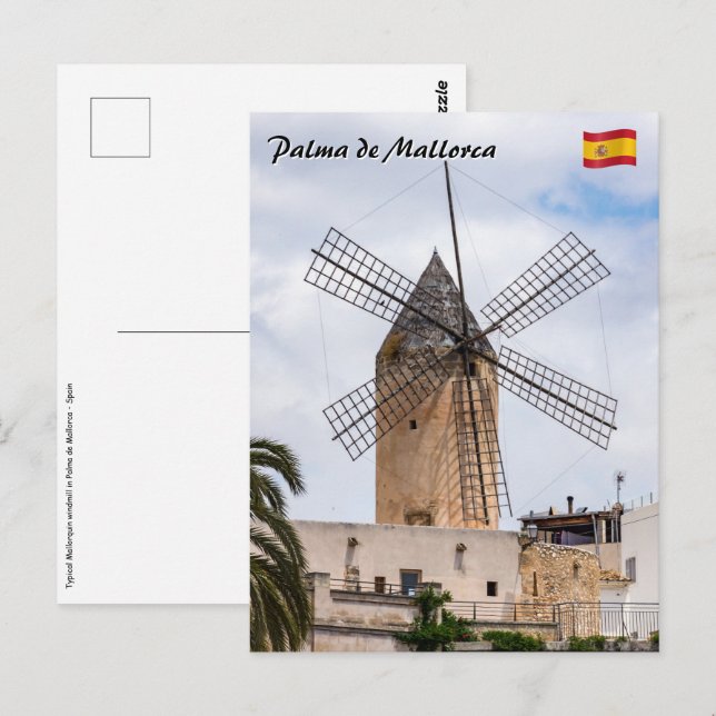 Traditionelle Windmühle in Palma de Mallorca - Spa Postkarte (Vorne/Hinten)