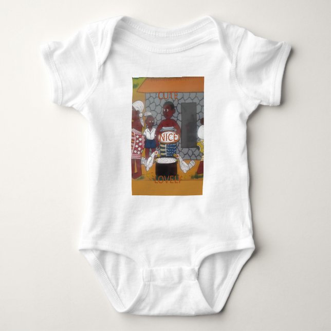 Traditioneller afrikanischer Homestead-Lifestyle Baby Strampler (Vorderseite)
