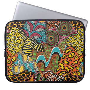 Traditioneller afrikanischer Stoff und Wildtierfel Laptopschutzhülle