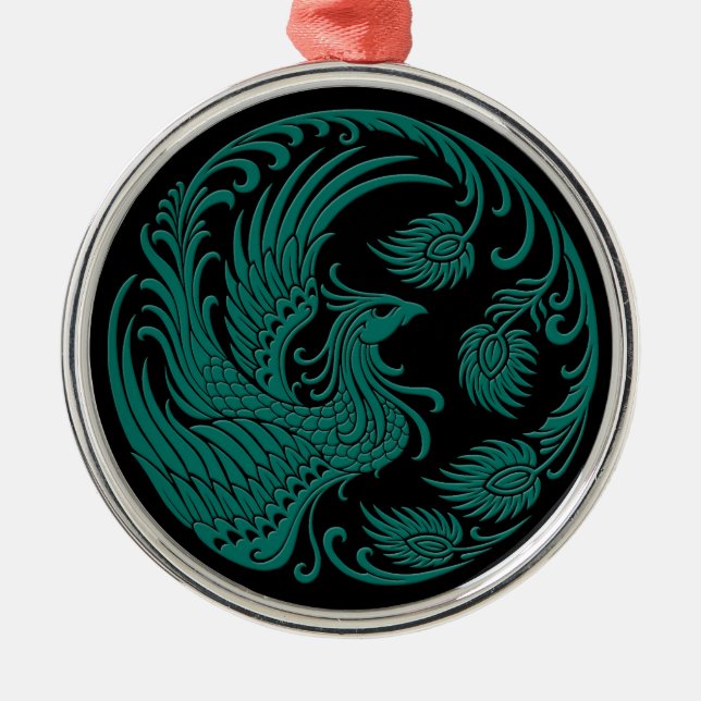 Traditioneller aquamariner blauer Phoenix-Kreis Ornament Aus Metall (Vorne)