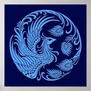 Traditioneller Blue Phoenix-Kreis Poster