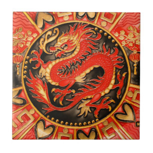 Traditioneller chinesischer Drache Red Gold Golden Fliese