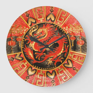 Traditioneller chinesischer Drache Red Gold Golden Große Wanduhr