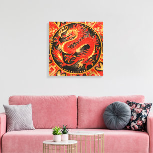 Traditioneller chinesischer Drache Red Gold Golden Leinwanddruck