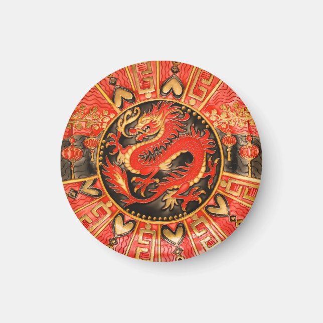 Traditioneller chinesischer Drache Red Gold Golden Magnet (Vorne)
