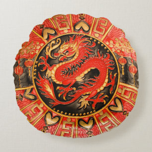 Traditioneller chinesischer Drache Red Gold Golden Rundes Kissen