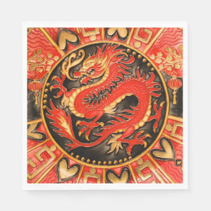 Traditioneller chinesischer Drache Red Gold Golden Serviette
