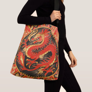 Traditioneller chinesischer Drache Red Gold Golden Tragetaschen Mit Langen Trägern