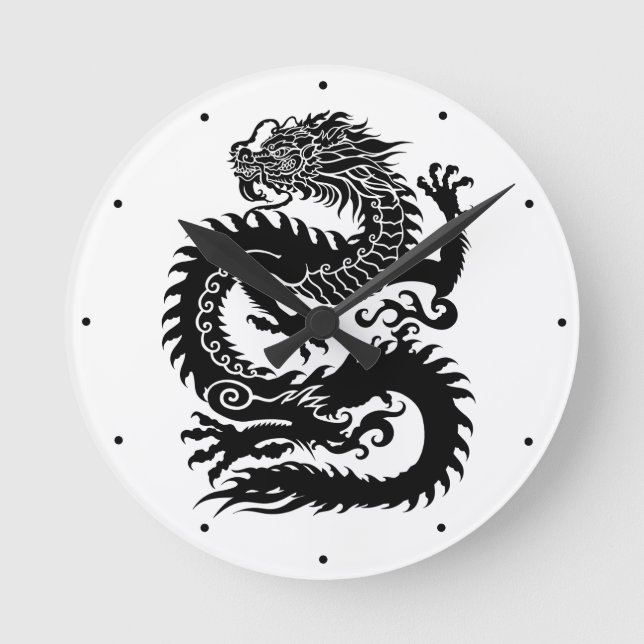 Traditioneller chinesischer Drache Runde Wanduhr (Vorderseite)