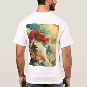 Traditioneller chinesischer Dragon Red Comic Style T-Shirt