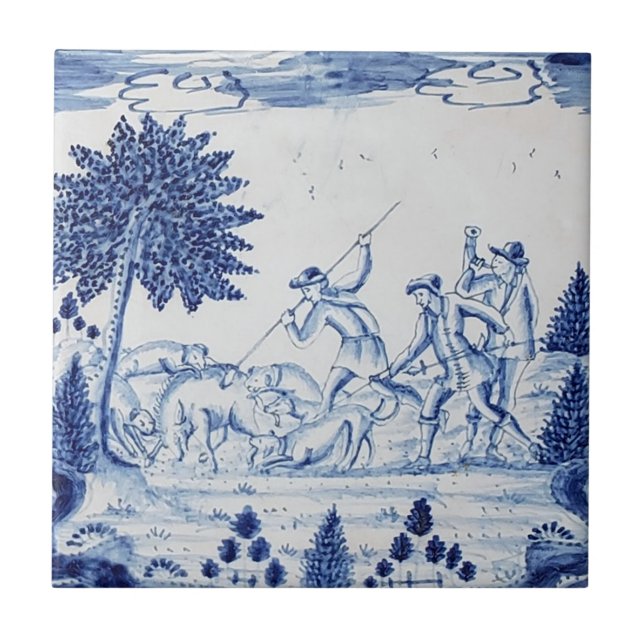 Traditioneller Delft Tile mit Jägern-28 Fliese (Vorderseite)