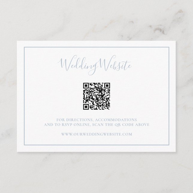 Traditioneller Dusty Blue QR Code Elegante Hochzei Begleitkarte (Vorderseite)