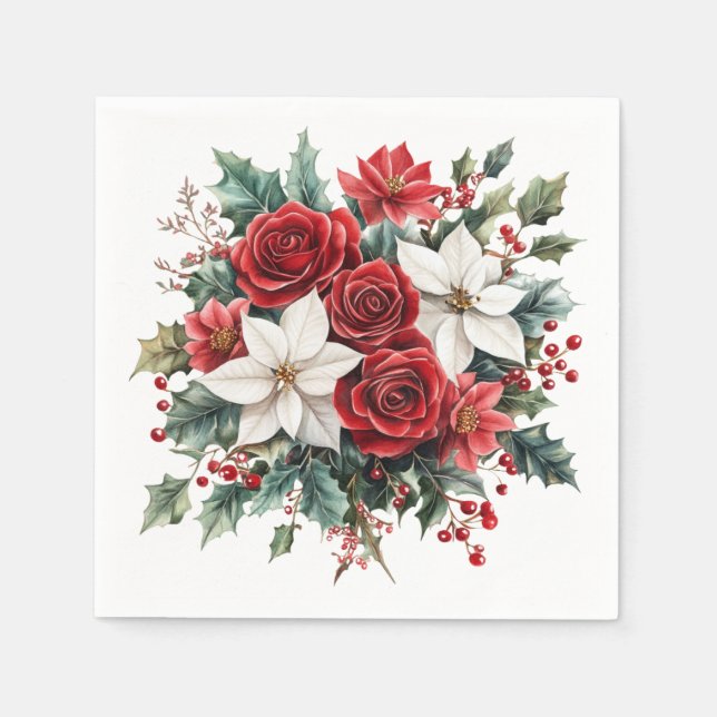 Traditioneller eleganter Poinsettia Cocktail Serviette (Vorderseite)