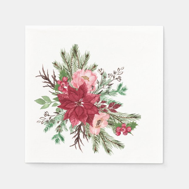 Traditioneller eleganter Poinsettia Cocktail Serviette (Vorderseite)