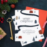 Traditioneller, eleganter Winterschnee Weihnachten<br><div class="desc">Traditionelles Foto elegante rustikale Winterschneeszene Weihnachtskarte. Schönes,  elegantes echtes Gold,  Silber und Rose Gold Typografie Design.</div>