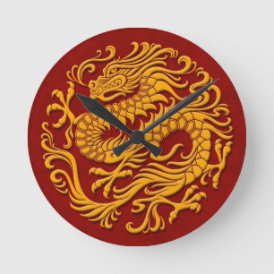 Traditioneller gelber und roter chinesischer runde wanduhr