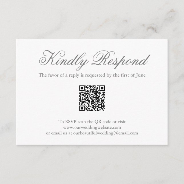 Traditioneller Grauer formaler QR-Code Elegante Ho RSVP Karte (Vorderseite)