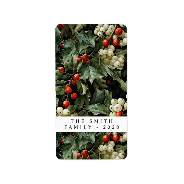 Traditioneller grüner Holly-Urlaub Adressaufkleber (Vorne)