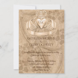 Traditioneller Irischer Claddagh Ring, Kleeblatt & Einladung