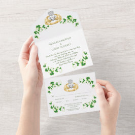 Traditioneller Irischer Claddagh Ring und Kleeblät All In One Einladung