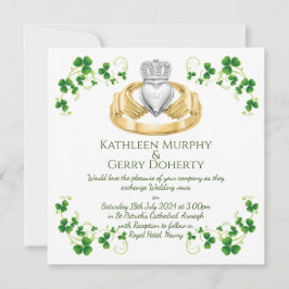 Traditioneller Irischer Claddagh Ring und Kleeblät Einladung