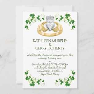 Traditioneller Irischer Claddagh Ring und Kleeblät Einladung