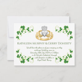 Traditioneller Irischer Claddagh Ring und Kleeblät Einladung