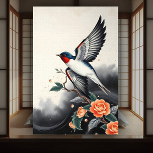 Traditioneller japanischer Elegant Flying Swallow  Poster