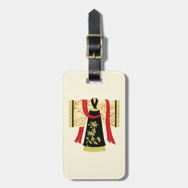 Traditioneller japanischer Kimono mit Blumendruck Gepäckanhänger (Vorderseite vertikal)