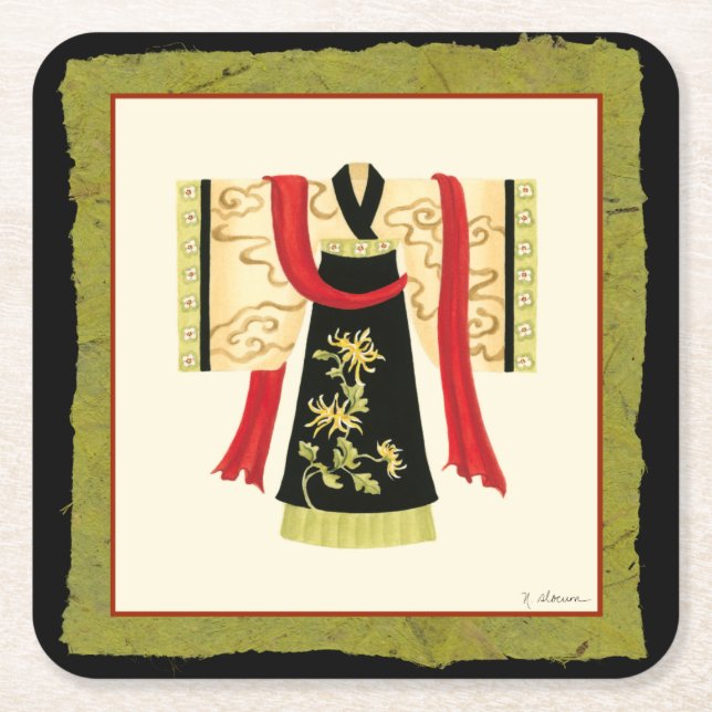 Traditioneller japanischer Kimono mit Blumendruck Rechteckiger Pappuntersetzer (Vorderseite)