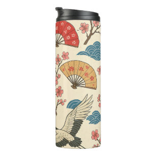 Traditioneller Japanischer Kranich Sakura Muster Thermosbecher
