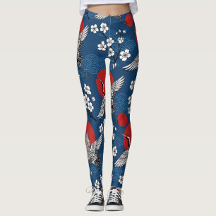 Traditioneller Japanischer Kranich und Sakura Zen- Leggings