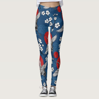 Traditioneller Japanischer Kranich und Sakura Zen- Leggings