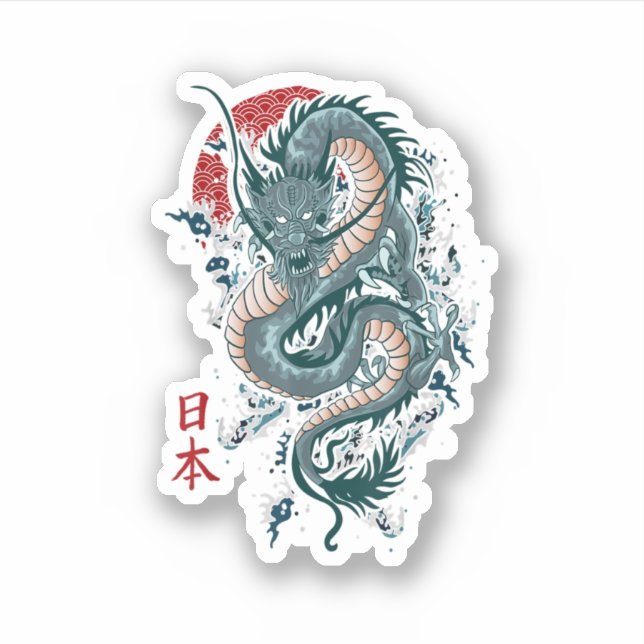Traditioneller japanischer Kunstdrache Japanischer Aufkleber (Vorderseite)