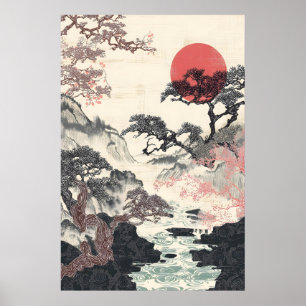 Traditioneller Japanischer Landschaftskunst-Druck  Poster