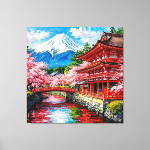 Traditioneller japanischer Tempel mit Kirschblüten Leinwanddruck