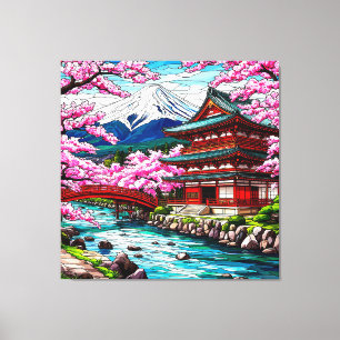 Traditioneller japanischer Tempel und Brücke Leinwanddruck