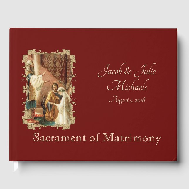 Traditioneller Katholischer Hochzeitgoldmaroon Gästebuch (Vorderseite)