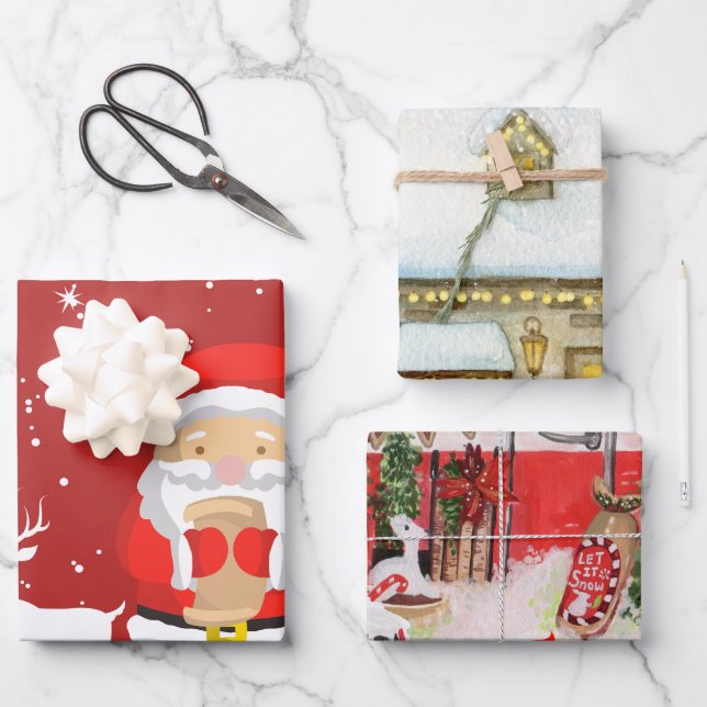 Traditioneller Klassiker des Weihnachtsmannes in d Geschenkpapier Set (Vorderseite)