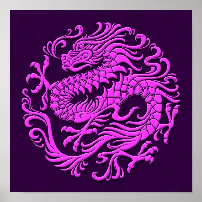 Traditioneller Lila chinesischer Drachenzirkel Poster (Vorne)