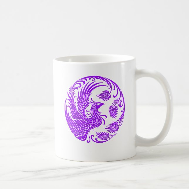 Traditioneller lila Phoenix-Kreis auf Rot Kaffeetasse (Rechts)