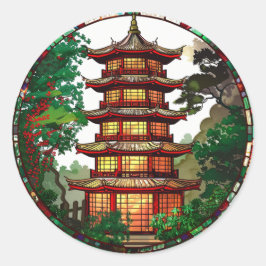 Traditioneller Pagoda-Aufkleber aus Hartglas Runder Aufkleber