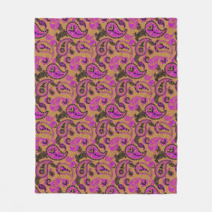 Traditioneller Paisley Linocut Vivid Pink Senf Fleecedecke