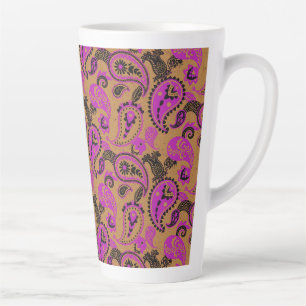 Traditioneller Paisley Linocut Vivid Pink Senf Milchtasse