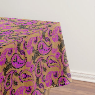 Traditioneller Paisley Linocut Vivid Pink Senf Tischdecke