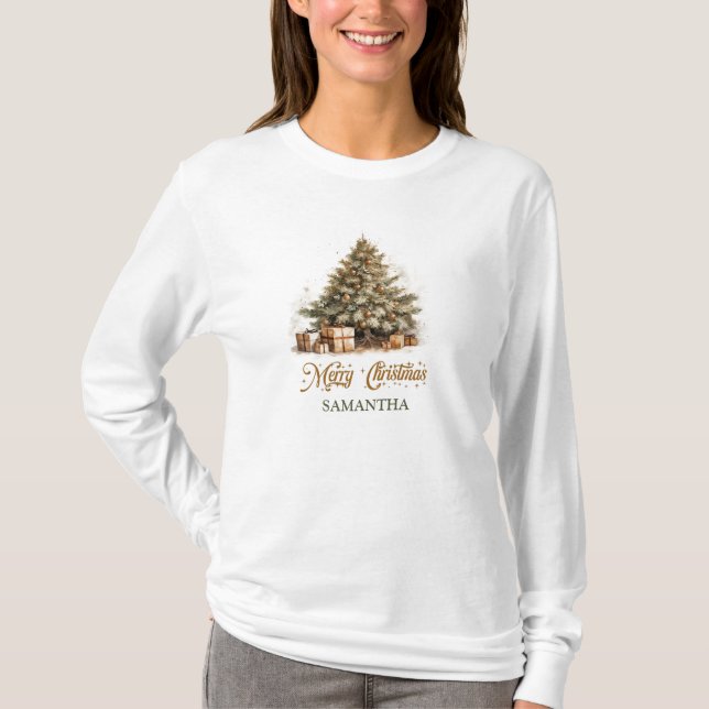 Traditioneller pastellgrün und Elfenbein Weihnacht T-Shirt (Vorderseite)